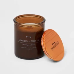 9oz Lidded Glass Jar Crackling Wooden Wick Candle Leather And Embers - Threshold™ -Online Household Items GUEST 0c14315f b5d6 4f58 9e9e a080b286635f