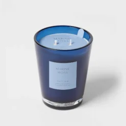 Colored Vase Glass With Dustcover Marine Moss Candle Blue - Threshold™ -Online Household Items GUEST 2f74f3e1 96a9 4d09 847e 100c47a93447