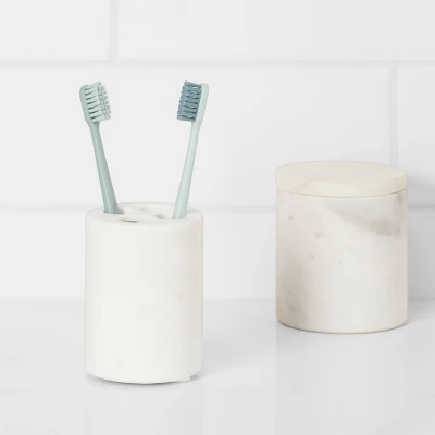 Marble Toothbrush Holder White - Threshold™ 3 Marble Toothbrush Holder White - Threshold™