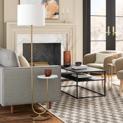 60"x20.5" Floor Lamp With Marble Table - Threshold™: Modern Standing Lamp With Polyester Shade 4 60"x20.5" Floor Lamp With Marble Table - Threshold™: Modern Standing Lamp With Polyester Shade - Image 2