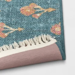 Washable Floral Block Printed Blue Rug Blue - Threshold™ -Online Household Items GUEST 3c777149 e6dd 4cef 96ef ab1715f58787