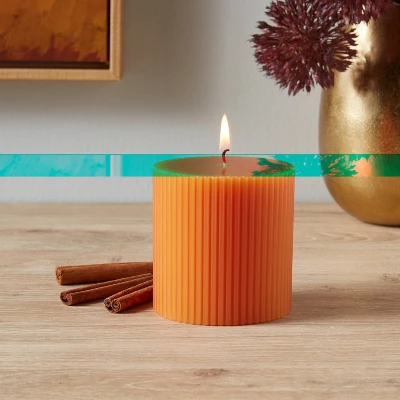Ribbed Pillar Pumpkin Spice Candle - Threshold™ 3 Ribbed Pillar Pumpkin Spice Candle - Threshold™