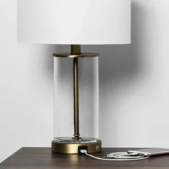 Fillable Accent With USB Table Lamp Brass - Threshold™: Modern Glass Nightstand Lamp, ETL Listed, No Bulb Included -Online Household Items GUEST 4230aee3 786a 4bde a46a 8ba460f4ad48