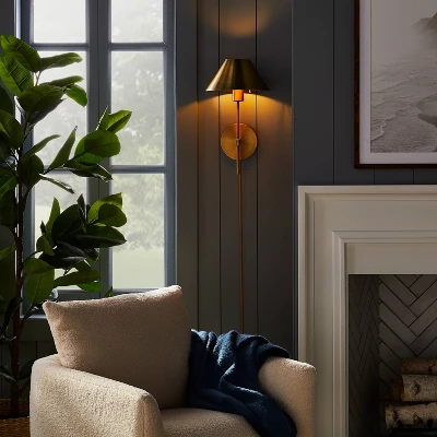 Metal Sconce Wall Light (Includes LED Light Bulb) Brass - Threshold™ Designed With Studio McGee: Dimmable, Plug-In, ETL Listed 4 Metal Sconce Wall Light (Includes LED Light Bulb) Brass - Threshold™ Designed With Studio McGee: Dimmable, Plug-In, ETL Listed - Image 2