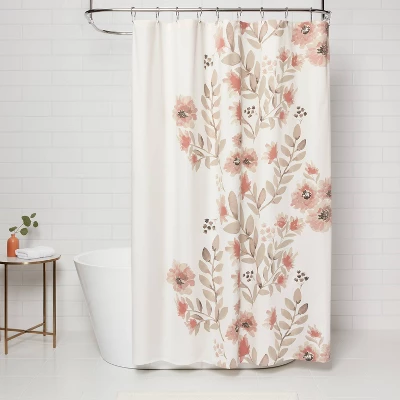 Blooms Flat Weave Shower Curtain Coral - Threshold™ 3 Blooms Flat Weave Shower Curtain Coral - Threshold™