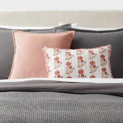 Sunflower Dec Pillow Oblong Ivory/Melon Pink/Gold/Green - Threshold™: Cotton Voile, Indoor Use, Floral Design 3 Sunflower Dec Pillow Oblong Ivory/Melon Pink/Gold/Green - Threshold™: Cotton Voile, Indoor Use, Floral Design