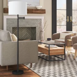 Metal Column Swing Arm Floor Lamp Black/White - Threshold™ -Online Household Items GUEST 5dc65595 1990 48b5 b4ec 1e6adcb26a36