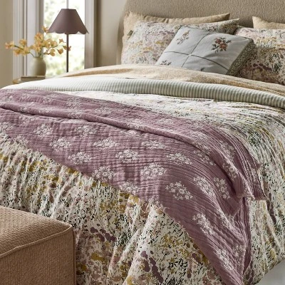 Floral Block Print Jacquard Throw Purple/Cream - Threshold™ Designed With Studio McGee 3 Floral Block Print Jacquard Throw Purple/Cream - Threshold™ Designed With Studio McGee