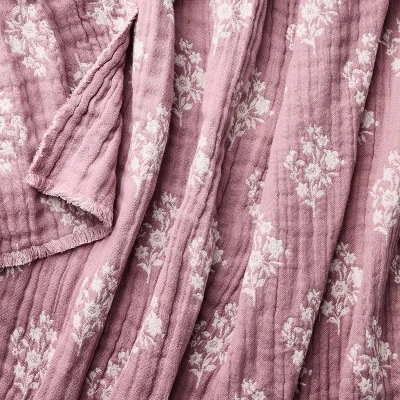 Floral Block Print Jacquard Throw Purple/Cream - Threshold™ Designed With Studio McGee 4 Floral Block Print Jacquard Throw Purple/Cream - Threshold™ Designed With Studio McGee - Image 2