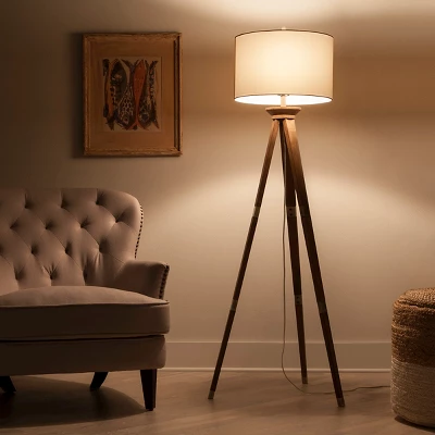 60"x16" Tripod Floor Lamp Oak Tone Wooden Finish - Threshold™: Elegant Standing Lighting, 3-Way Switch, UL Listed 5 60"x16" Tripod Floor Lamp Oak Tone Wooden Finish - Threshold™: Elegant Standing Lighting, 3-Way Switch, UL Listed - Image 3