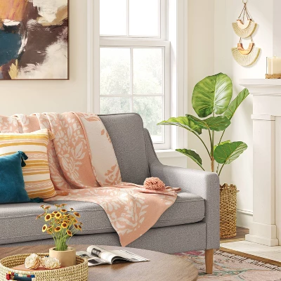 Medallion Jacquard Knit Throw Blanket With Tassels Coral - Threshold™ 3 Medallion Jacquard Knit Throw Blanket With Tassels Coral - Threshold™