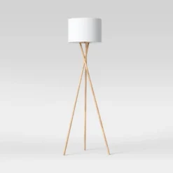 59"x18.5" Modern Tripod Floor Lamp Natural - Threshold™: Linen Shade, Metal Body, ETL Listed, 3-Way Switch