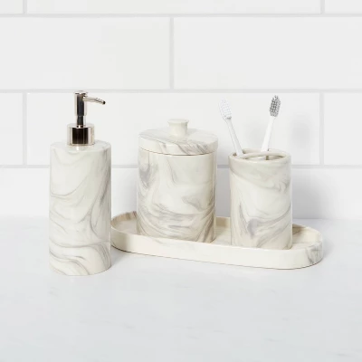 4pc Marbled Ceramic Bathroom Accessories Set Marble - Threshold™ 3 4pc Marbled Ceramic Bathroom Accessories Set Marble - Threshold™