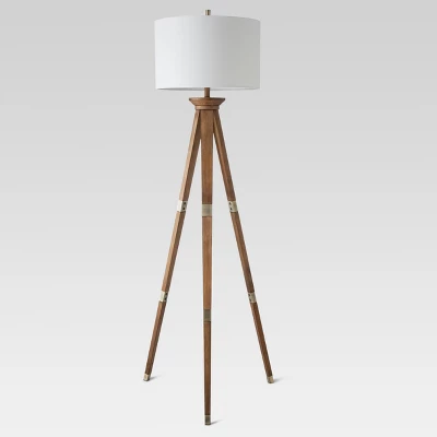 60"x16" Tripod Floor Lamp Oak Tone Wooden Finish - Threshold™: Elegant Standing Lighting, 3-Way Switch, UL Listed 4 60"x16" Tripod Floor Lamp Oak Tone Wooden Finish - Threshold™: Elegant Standing Lighting, 3-Way Switch, UL Listed - Image 2