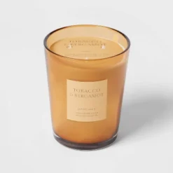 Colored Vase Glass With Dustcover Tobacco And Bergamot Candle Yellow - Threshold™ -Online Household Items GUEST b93280db 41cc 4916 9fbe 5bb9cb7d18d7