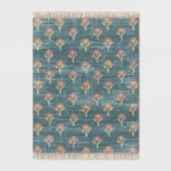 Washable Floral Block Printed Blue Rug Blue - Threshold™ -Online Household Items GUEST ce5a0bbb 2ba9 41e6 a492 65ec5f355339