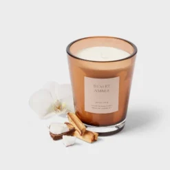 Colored Vase Glass With Dustcover Desert Amber Candle Brown - Threshold™ -Online Household Items GUEST e04dd97a 60d2 47f3 8c9e d2c66d5c07ac