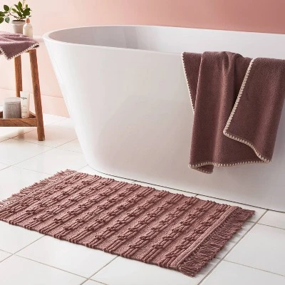 20"x30" Dotted Striped Bath Rug Mauve - Threshold™ 3 20"x30" Dotted Striped Bath Rug Mauve - Threshold™