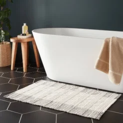 24"x36" Oversized Modern Chenille Bath Rug Black/White - Threshold™