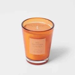 Colored Vase Glass With Dustcover Mandarin & Guava Candle Orange - Threshold™ -Online Household Items GUEST f690da26 0feb 4a9d 8634 caaa1172c9d3